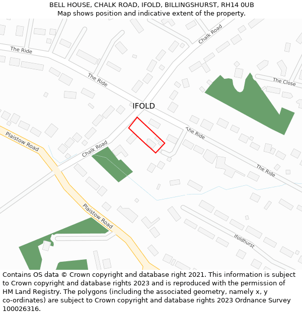 BELL HOUSE, CHALK ROAD, IFOLD, BILLINGSHURST, RH14 0UB: Location map and indicative extent of plot