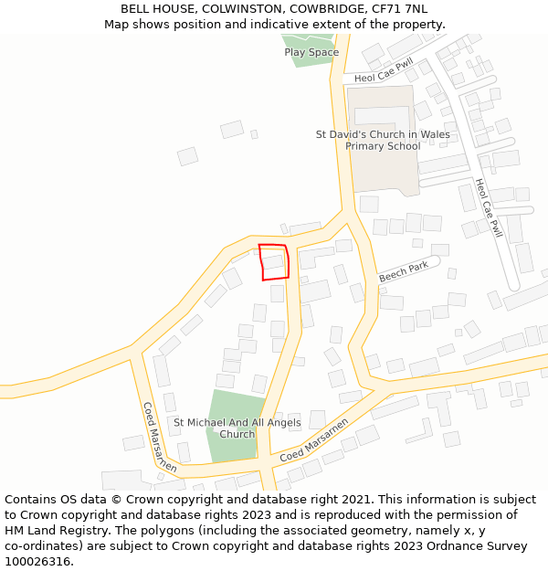BELL HOUSE, COLWINSTON, COWBRIDGE, CF71 7NL: Location map and indicative extent of plot