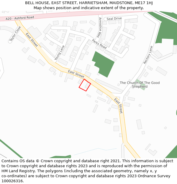 BELL HOUSE, EAST STREET, HARRIETSHAM, MAIDSTONE, ME17 1HJ: Location map and indicative extent of plot