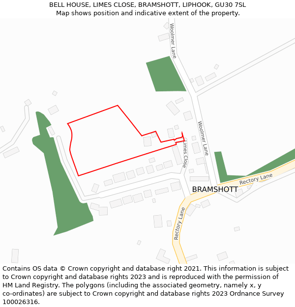 BELL HOUSE, LIMES CLOSE, BRAMSHOTT, LIPHOOK, GU30 7SL: Location map and indicative extent of plot