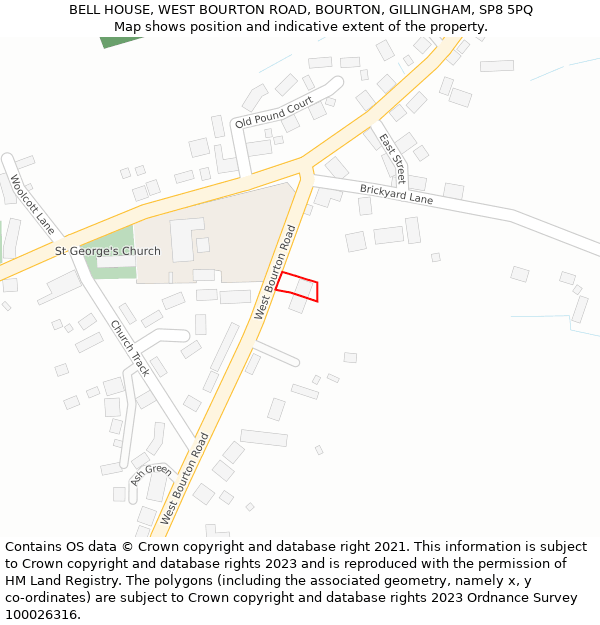 BELL HOUSE, WEST BOURTON ROAD, BOURTON, GILLINGHAM, SP8 5PQ: Location map and indicative extent of plot