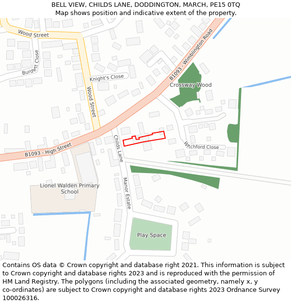 BELL VIEW, CHILDS LANE, DODDINGTON, MARCH, PE15 0TQ: Location map and indicative extent of plot