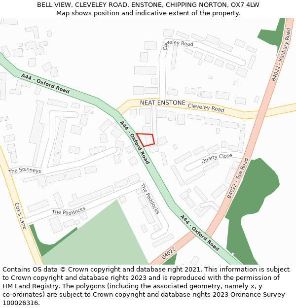 BELL VIEW, CLEVELEY ROAD, ENSTONE, CHIPPING NORTON, OX7 4LW: Location map and indicative extent of plot