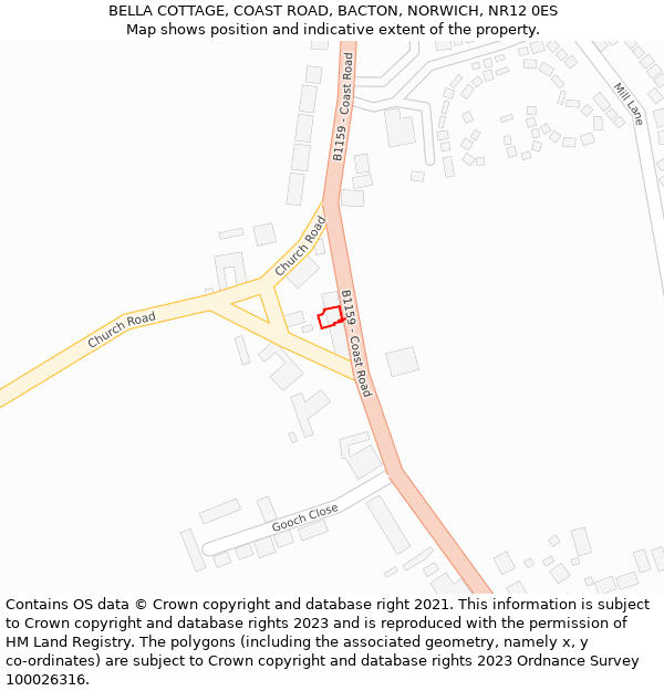 BELLA COTTAGE, COAST ROAD, BACTON, NORWICH, NR12 0ES: Location map and indicative extent of plot