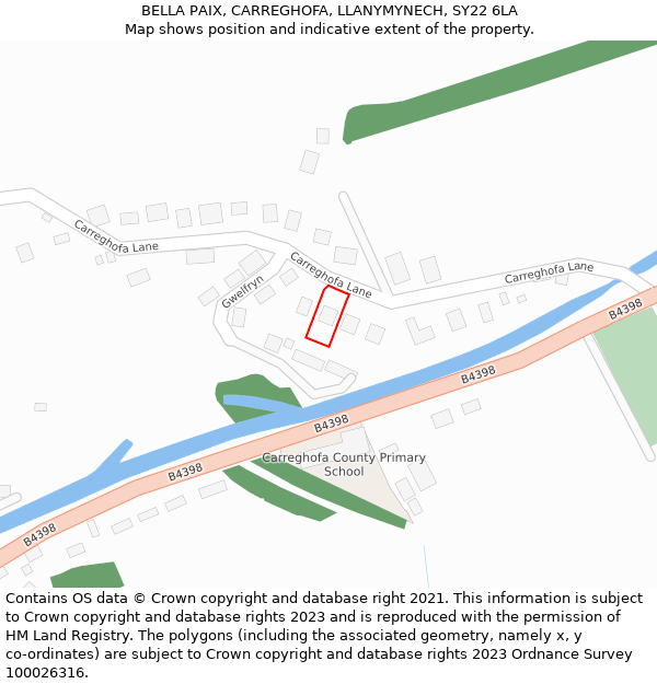 BELLA PAIX, CARREGHOFA, LLANYMYNECH, SY22 6LA: Location map and indicative extent of plot