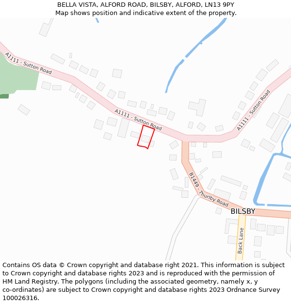 BELLA VISTA, ALFORD ROAD, BILSBY, ALFORD, LN13 9PY: Location map and indicative extent of plot