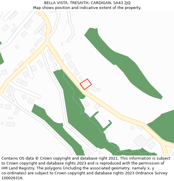 BELLA VISTA, TRESAITH, CARDIGAN, SA43 2JQ: Location map and indicative extent of plot