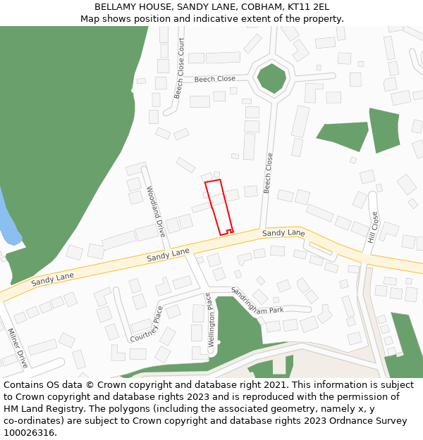BELLAMY HOUSE, SANDY LANE, COBHAM, KT11 2EL: Location map and indicative extent of plot