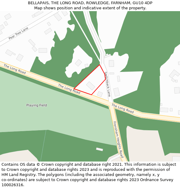 BELLAPAIS, THE LONG ROAD, ROWLEDGE, FARNHAM, GU10 4DP: Location map and indicative extent of plot
