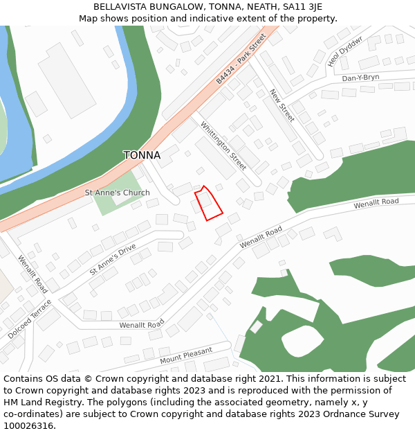 BELLAVISTA BUNGALOW, TONNA, NEATH, SA11 3JE: Location map and indicative extent of plot