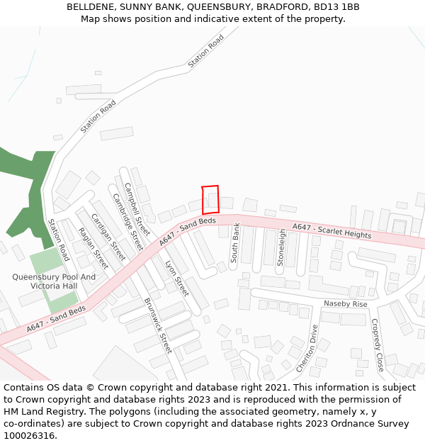 BELLDENE, SUNNY BANK, QUEENSBURY, BRADFORD, BD13 1BB: Location map and indicative extent of plot