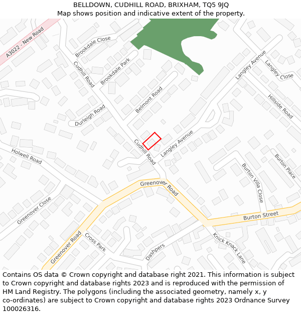 BELLDOWN, CUDHILL ROAD, BRIXHAM, TQ5 9JQ: Location map and indicative extent of plot