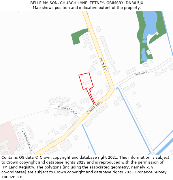 BELLE MAISON, CHURCH LANE, TETNEY, GRIMSBY, DN36 5JX: Location map and indicative extent of plot
