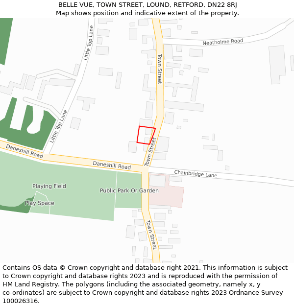 BELLE VUE, TOWN STREET, LOUND, RETFORD, DN22 8RJ: Location map and indicative extent of plot