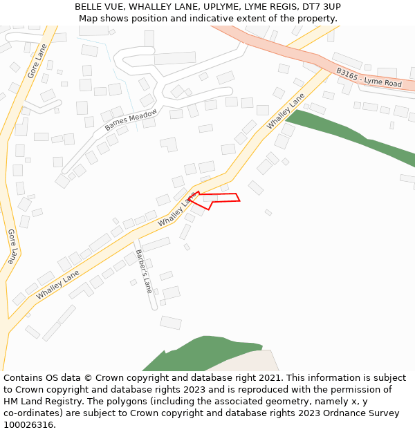 BELLE VUE, WHALLEY LANE, UPLYME, LYME REGIS, DT7 3UP: Location map and indicative extent of plot