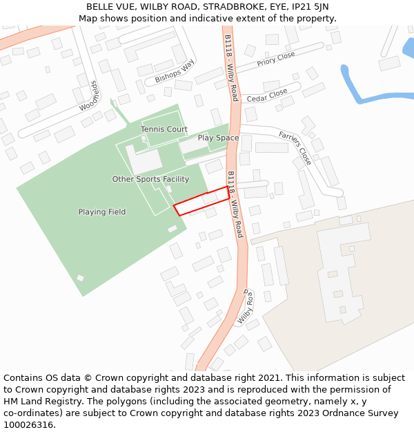 BELLE VUE, WILBY ROAD, STRADBROKE, EYE, IP21 5JN: Location map and indicative extent of plot