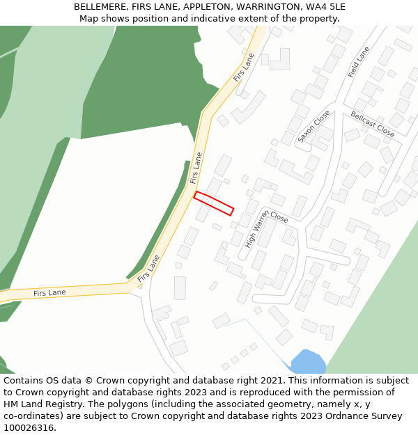 BELLEMERE, FIRS LANE, APPLETON, WARRINGTON, WA4 5LE: Location map and indicative extent of plot