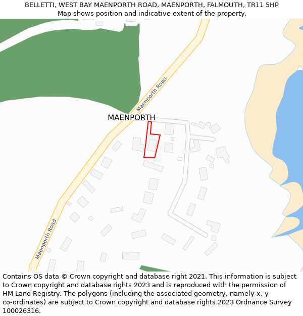 BELLETTI, WEST BAY MAENPORTH ROAD, MAENPORTH, FALMOUTH, TR11 5HP: Location map and indicative extent of plot