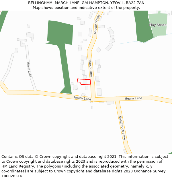 BELLINGHAM, MARCH LANE, GALHAMPTON, YEOVIL, BA22 7AN: Location map and indicative extent of plot