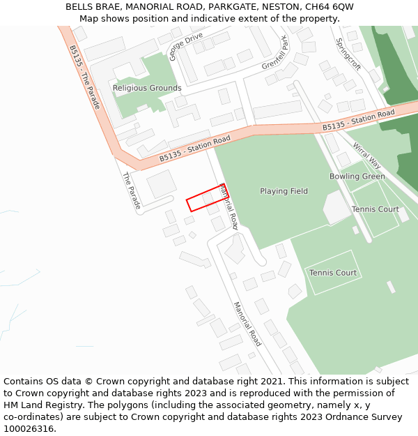 BELLS BRAE, MANORIAL ROAD, PARKGATE, NESTON, CH64 6QW: Location map and indicative extent of plot