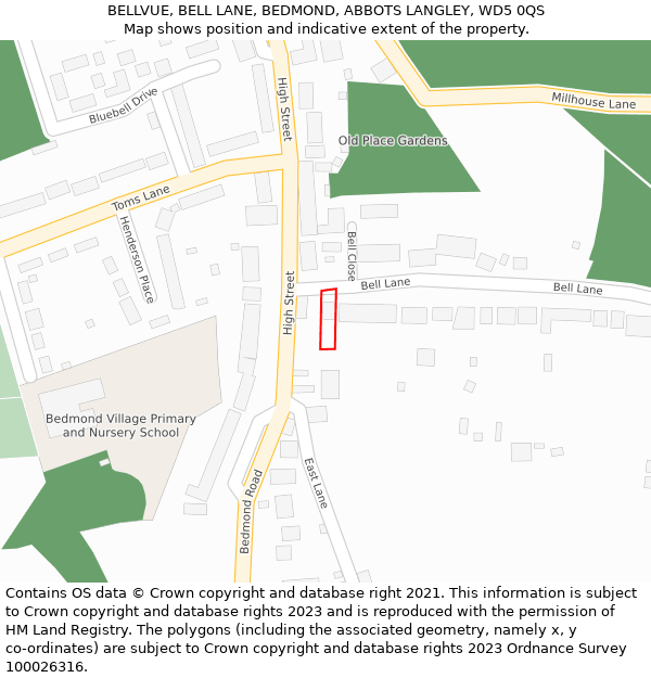 BELLVUE, BELL LANE, BEDMOND, ABBOTS LANGLEY, WD5 0QS: Location map and indicative extent of plot