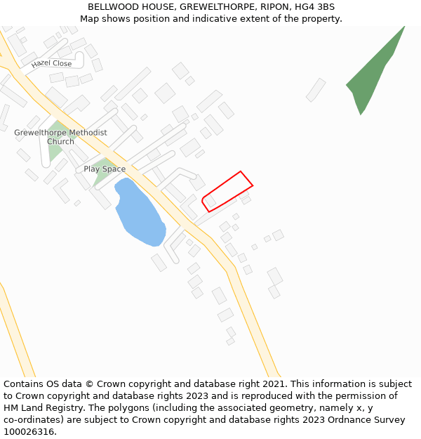 BELLWOOD HOUSE, GREWELTHORPE, RIPON, HG4 3BS: Location map and indicative extent of plot