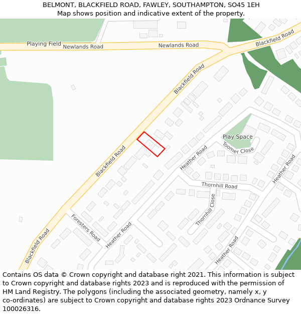 BELMONT, BLACKFIELD ROAD, FAWLEY, SOUTHAMPTON, SO45 1EH: Location map and indicative extent of plot