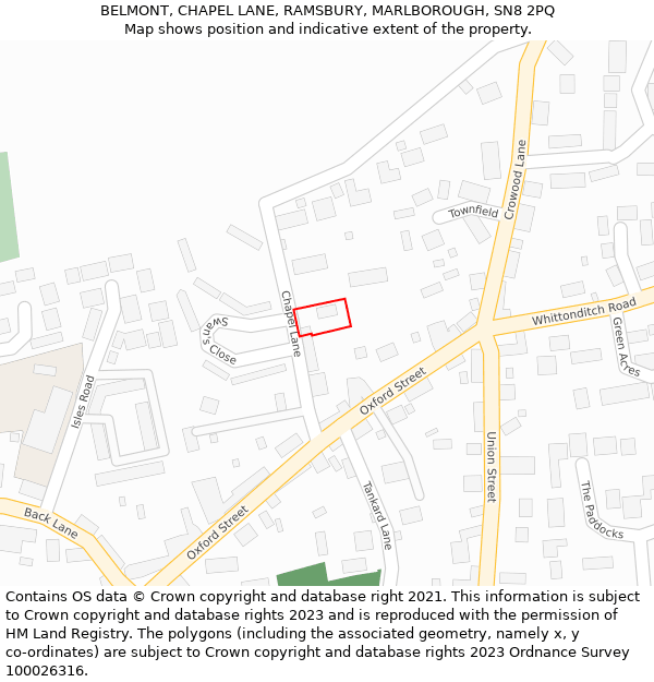 BELMONT, CHAPEL LANE, RAMSBURY, MARLBOROUGH, SN8 2PQ: Location map and indicative extent of plot