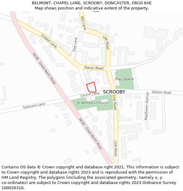 BELMONT, CHAPEL LANE, SCROOBY, DONCASTER, DN10 6AE: Location map and indicative extent of plot