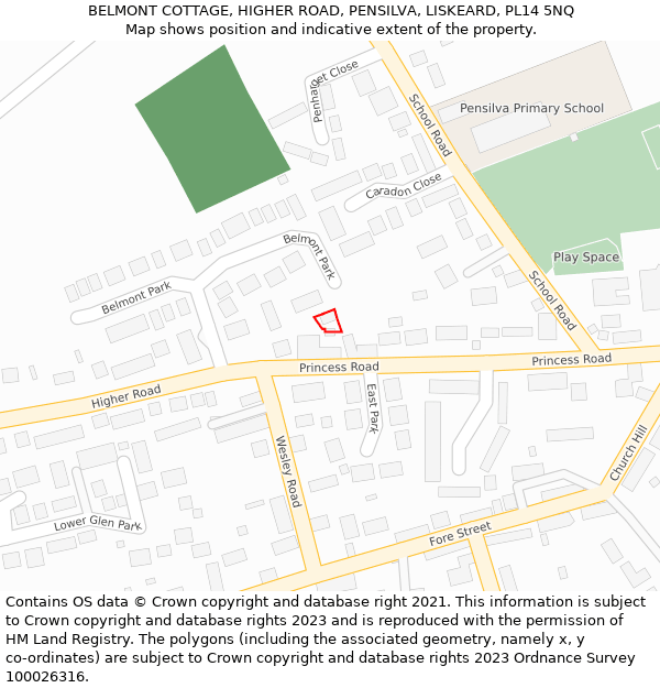 BELMONT COTTAGE, HIGHER ROAD, PENSILVA, LISKEARD, PL14 5NQ: Location map and indicative extent of plot