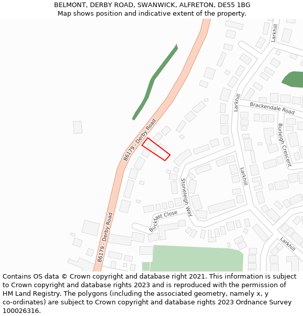 BELMONT, DERBY ROAD, SWANWICK, ALFRETON, DE55 1BG: Location map and indicative extent of plot