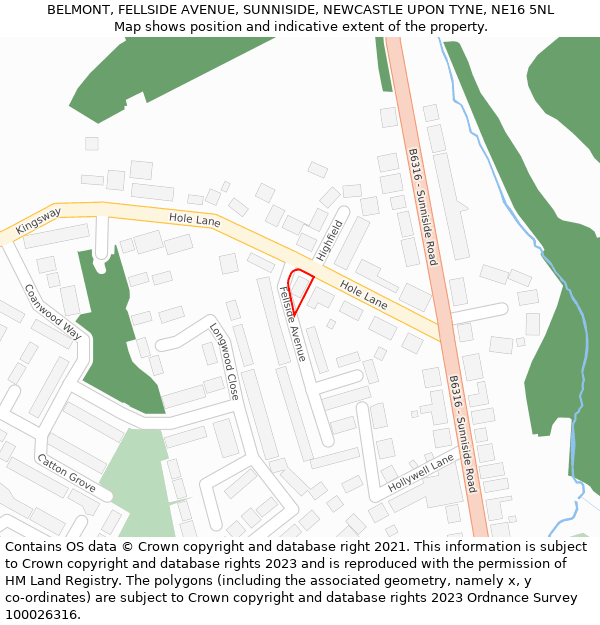 BELMONT, FELLSIDE AVENUE, SUNNISIDE, NEWCASTLE UPON TYNE, NE16 5NL: Location map and indicative extent of plot