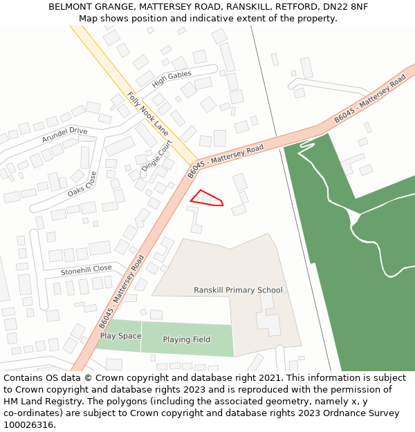 BELMONT GRANGE, MATTERSEY ROAD, RANSKILL, RETFORD, DN22 8NF: Location map and indicative extent of plot