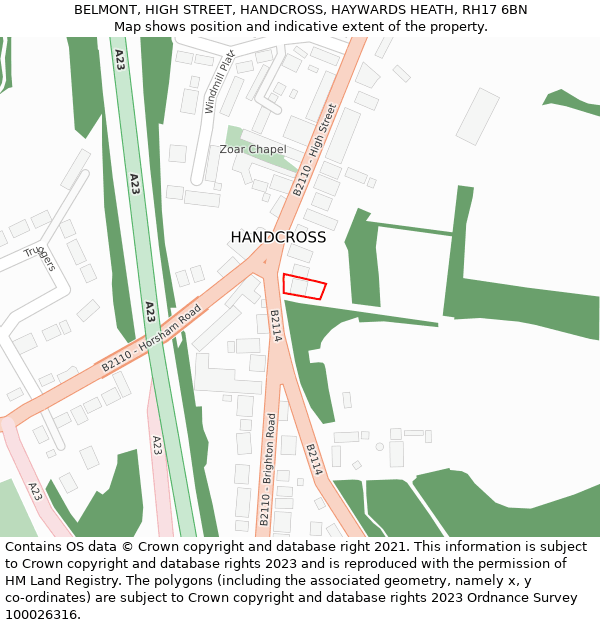 BELMONT, HIGH STREET, HANDCROSS, HAYWARDS HEATH, RH17 6BN: Location map and indicative extent of plot