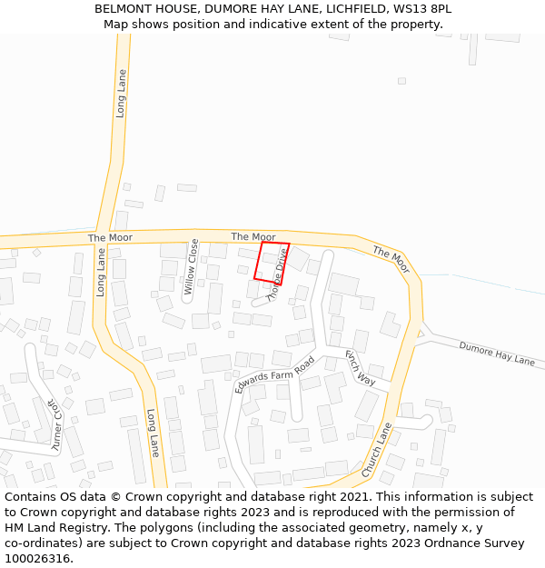 BELMONT HOUSE, DUMORE HAY LANE, LICHFIELD, WS13 8PL: Location map and indicative extent of plot