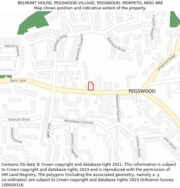 BELMONT HOUSE, PEGSWOOD VILLAGE, PEGSWOOD, MORPETH, NE61 6RE: Location map and indicative extent of plot