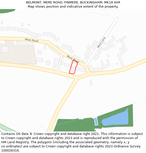 BELMONT, MERE ROAD, FINMERE, BUCKINGHAM, MK18 4AR: Location map and indicative extent of plot