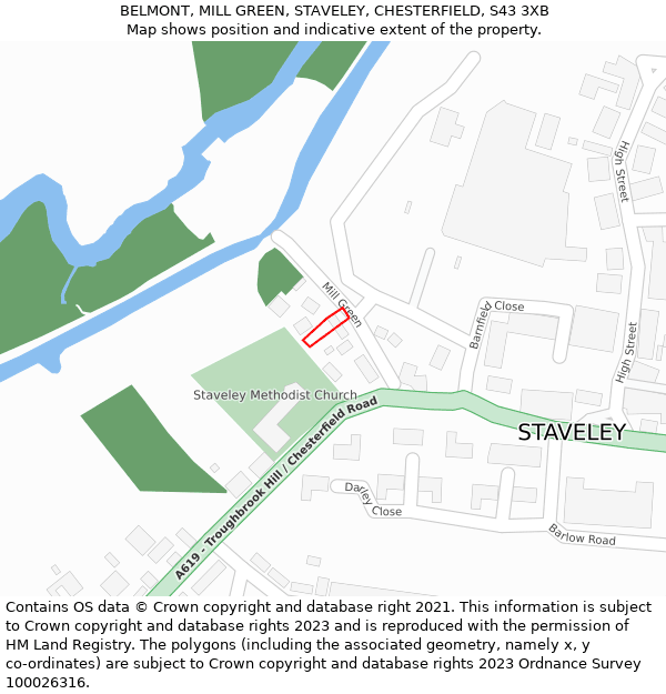 BELMONT, MILL GREEN, STAVELEY, CHESTERFIELD, S43 3XB: Location map and indicative extent of plot