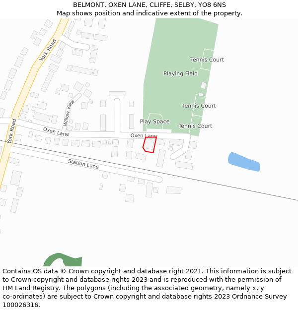 BELMONT, OXEN LANE, CLIFFE, SELBY, YO8 6NS: Location map and indicative extent of plot