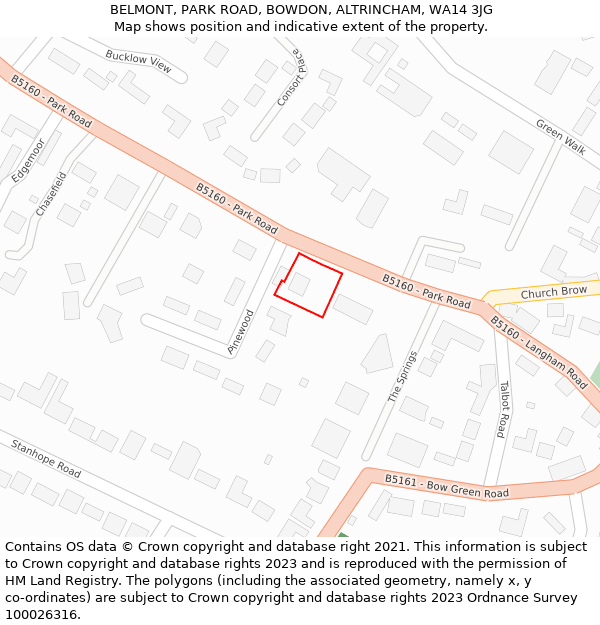 BELMONT, PARK ROAD, BOWDON, ALTRINCHAM, WA14 3JG: Location map and indicative extent of plot