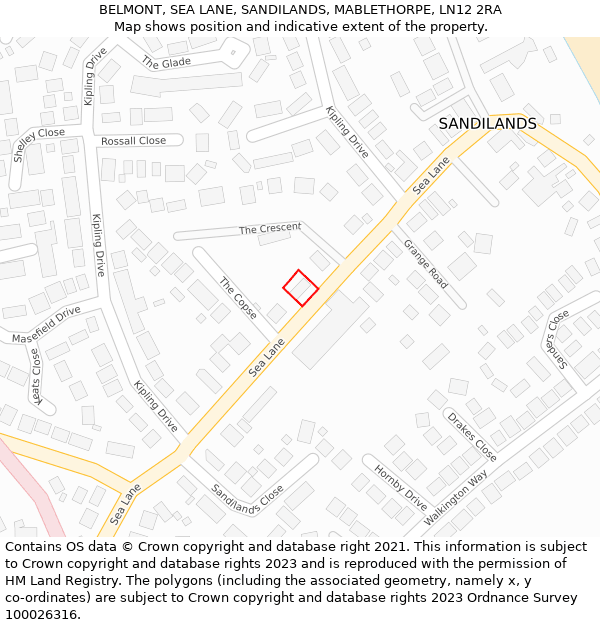 BELMONT, SEA LANE, SANDILANDS, MABLETHORPE, LN12 2RA: Location map and indicative extent of plot