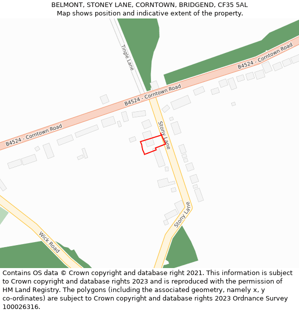 BELMONT, STONEY LANE, CORNTOWN, BRIDGEND, CF35 5AL: Location map and indicative extent of plot