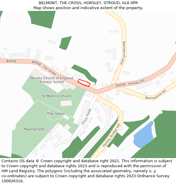 BELMONT, THE CROSS, HORSLEY, STROUD, GL6 0PR: Location map and indicative extent of plot