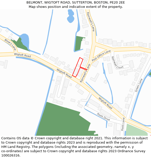 BELMONT, WIGTOFT ROAD, SUTTERTON, BOSTON, PE20 2EE: Location map and indicative extent of plot