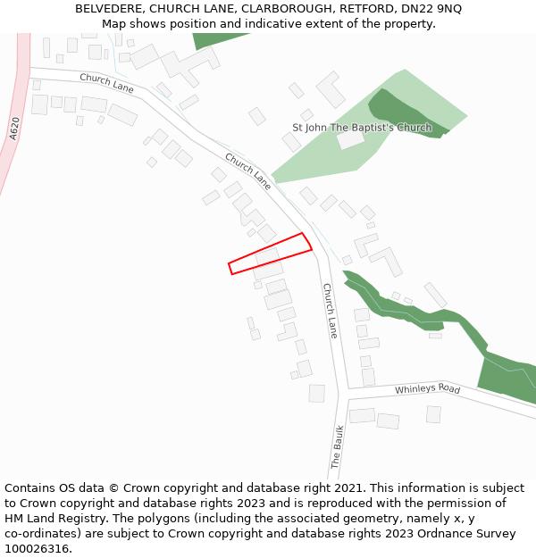 BELVEDERE, CHURCH LANE, CLARBOROUGH, RETFORD, DN22 9NQ: Location map and indicative extent of plot