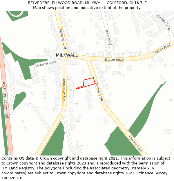 BELVEDERE, ELLWOOD ROAD, MILKWALL, COLEFORD, GL16 7LE: Location map and indicative extent of plot