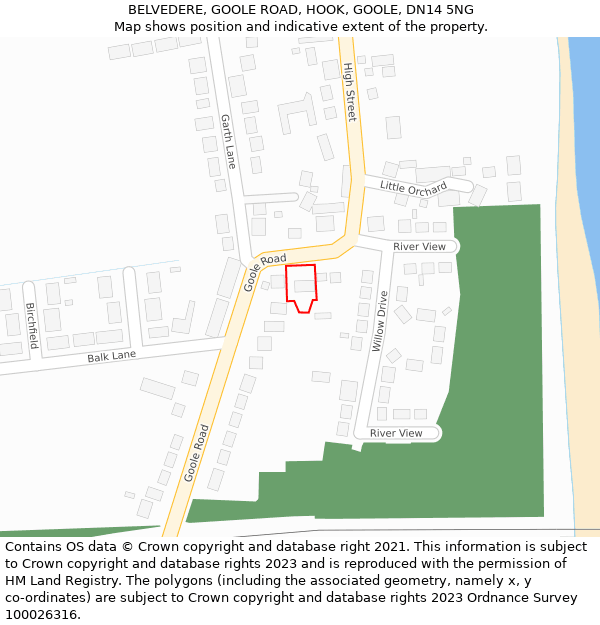 BELVEDERE, GOOLE ROAD, HOOK, GOOLE, DN14 5NG: Location map and indicative extent of plot