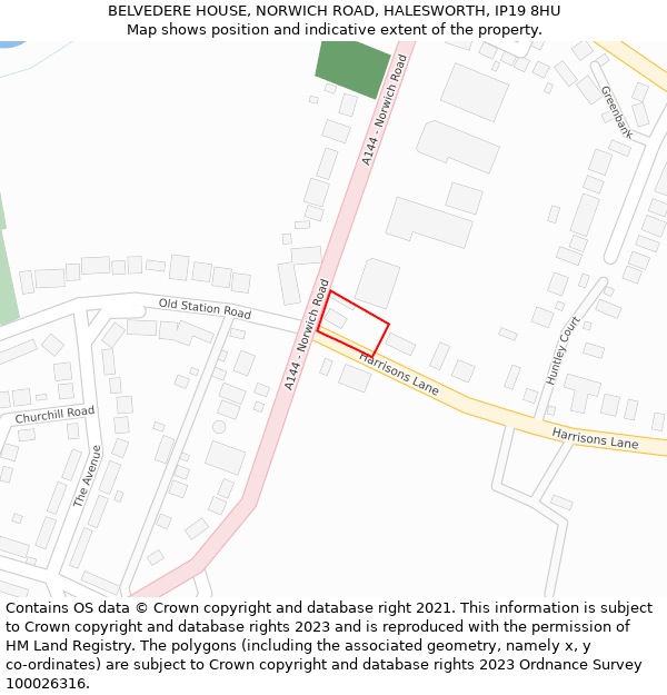 BELVEDERE HOUSE, NORWICH ROAD, HALESWORTH, IP19 8HU: Location map and indicative extent of plot