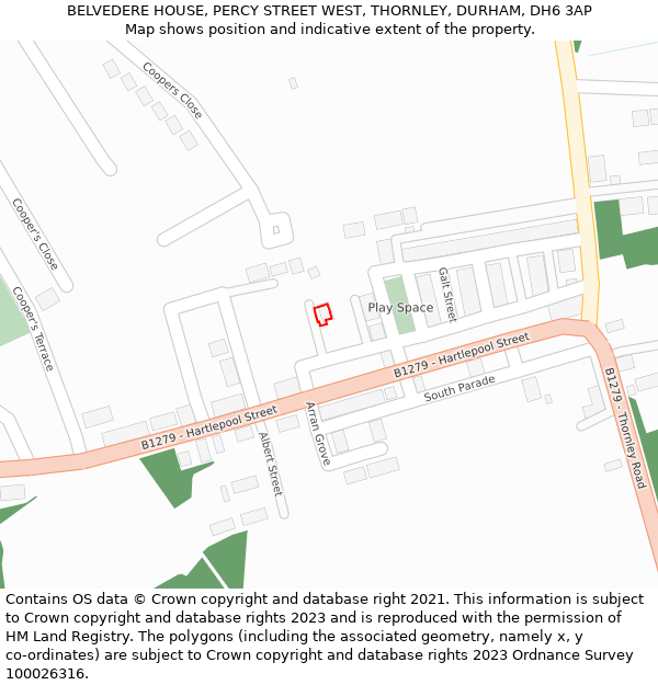 BELVEDERE HOUSE, PERCY STREET WEST, THORNLEY, DURHAM, DH6 3AP: Location map and indicative extent of plot