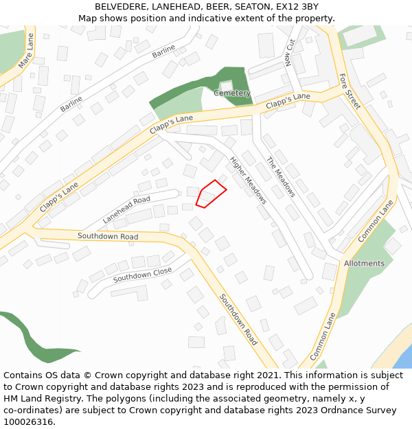 BELVEDERE, LANEHEAD, BEER, SEATON, EX12 3BY: Location map and indicative extent of plot